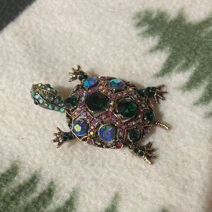 Colorful Turtle Brooch with Gem Accents